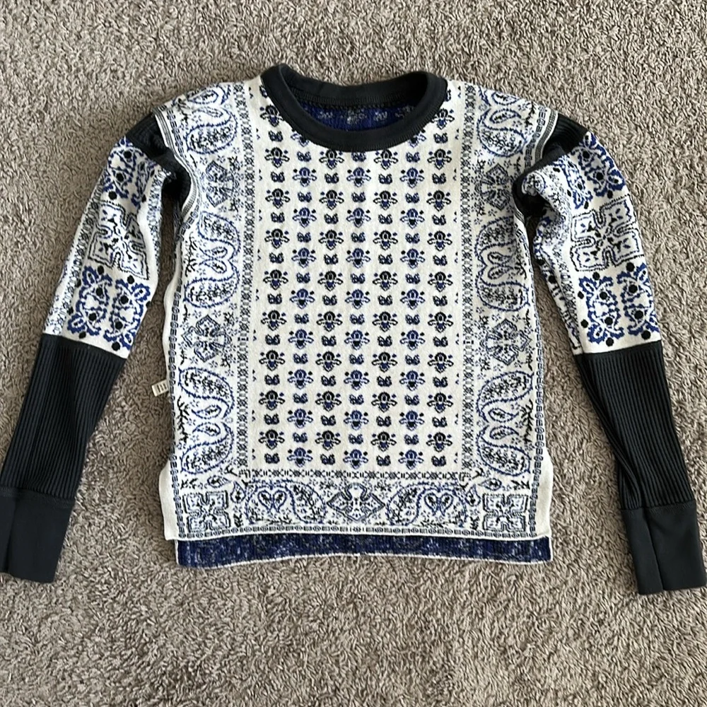 Free People Damen Thermo Pullover Pulli blau Mixed Print - Picture 7 of 13